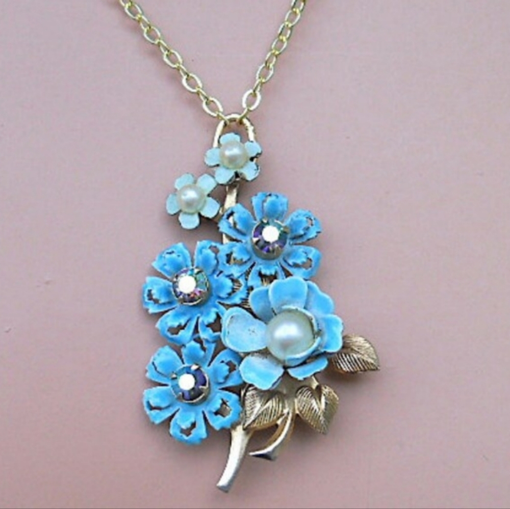 Vintage Pendant Necklace Made From Recycled Re-used Painted Brass Brooch